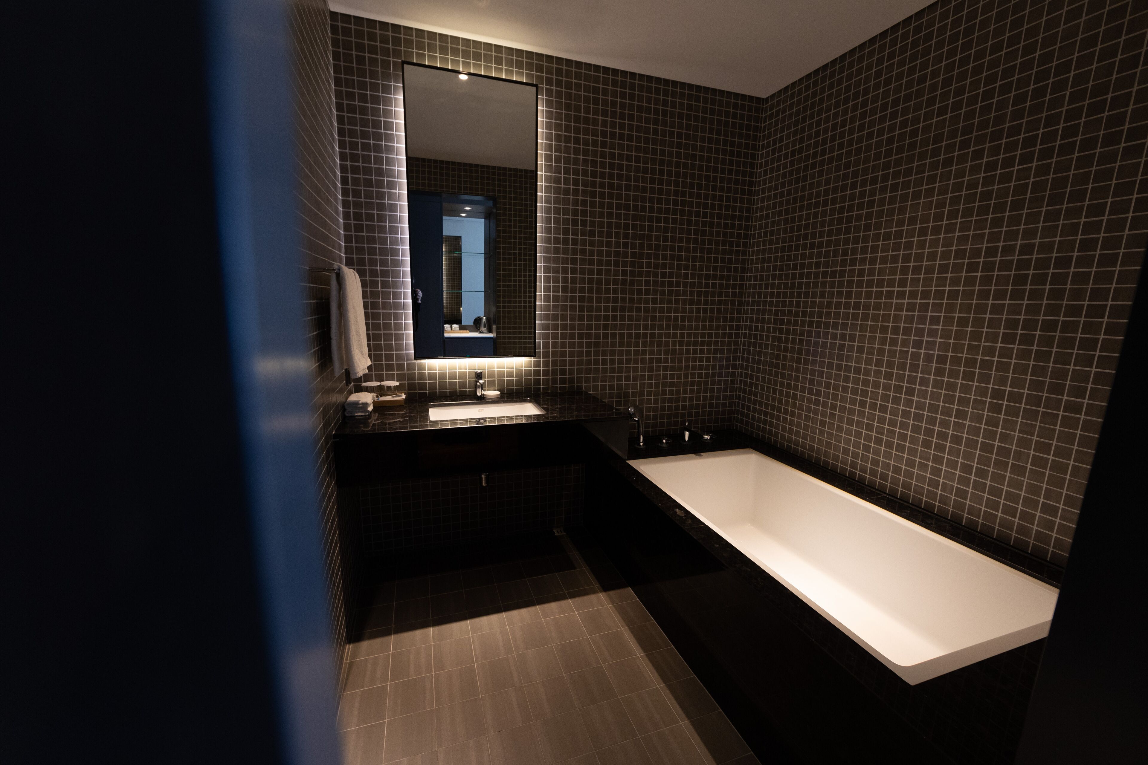 hair dryer, bathrobes, slippers, bidet