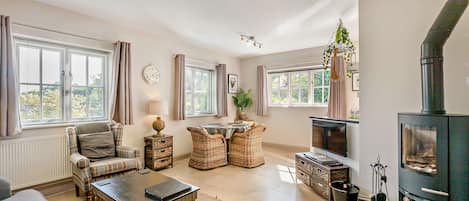 Televisie, een dvd-speler, boeken en een muziekbibliotheek