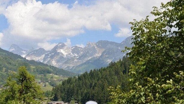 A mountainous landscape with a view of snow-capped peaks and dense forest. - Cozy studio - 4 people, parking, pets allowed (Le Grand-Bornand)