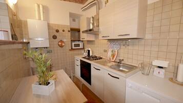 Apartment, 1 Bedroom | Private kitchen | Fridge, microwave, oven, stovetop