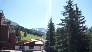 A building with a red roof and white walls, surrounded by green grass and a tall evergreen tree. - Ski-in studio, 4 pax, pets allowed - Les Arcs 1800 (Les Arcs 1800)