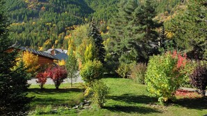 A mountain landscape with a cabin and a grassy area with trees. - Homerez - Chalet in Saint-Chaffrey, mountain view (Saint-Chaffrey)