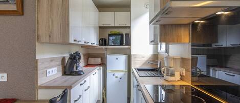 Kühlschrank, Mikrowelle, Herdplatte, Geschirrspüler