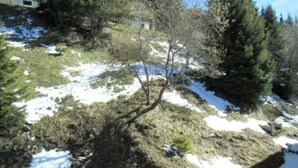 A hilly landscape with patches of snow, trees, and a building in the background. - Cozy studio for 3 near slopes and shops (Chamrousse)