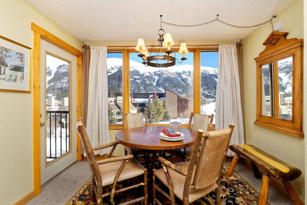 There's plenty of seating at the dining table and also in the living area.
