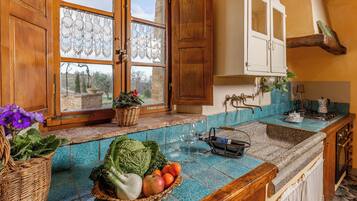 Fridge, oven, stovetop, coffee/tea maker