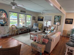 Smart TV, fireplace, video games, DVD player