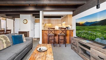 Smart-TV, Kamin, DVD-Player, Bücher