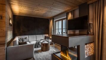 Chalet Deluxe, 3 chambres, vue montagne, cÎté jardin | Coin séjour