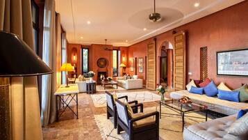 Luxury Villa, Mountain View (6 Suites Luxe) | Living area | Flat-screen TV, fireplace