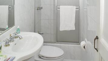 Twin Room | Bathroom | Shower, free toiletries, hair dryer, towels