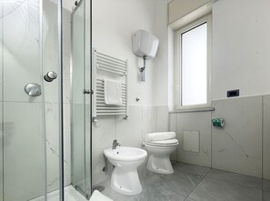 Shower, free toiletries, hair dryer, bidet