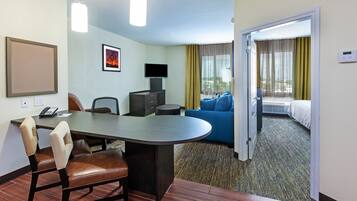 Premium bedding, Select Comfort beds, desk, laptop workspace