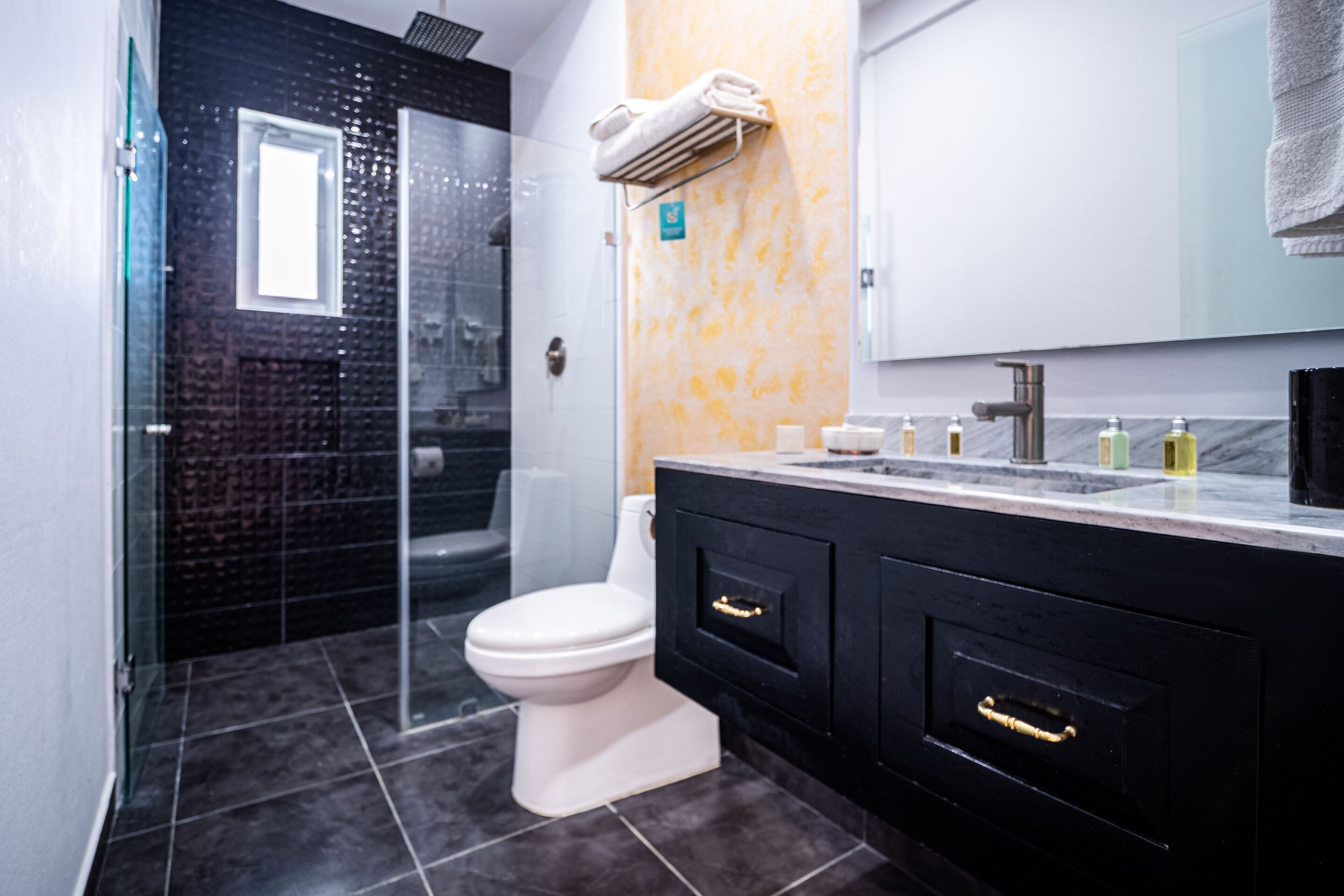 superior room | bathroom | hair dryer, towels, soap, shampoo