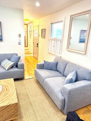 Smart TV, fireplace, DVD player, books