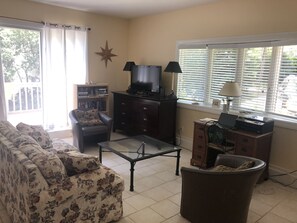 Een smart-tv, een open haard, een dvd-speler en boeken