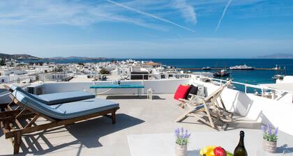 Mykonos-Stadtpanorama mit eigener Terrasse