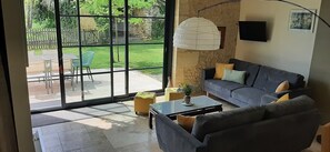 TV, foosball, table tennis, books