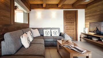 Télévision, cheminée, lecteur de DVD, table de tennis de table