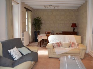 TV, fireplace, table football