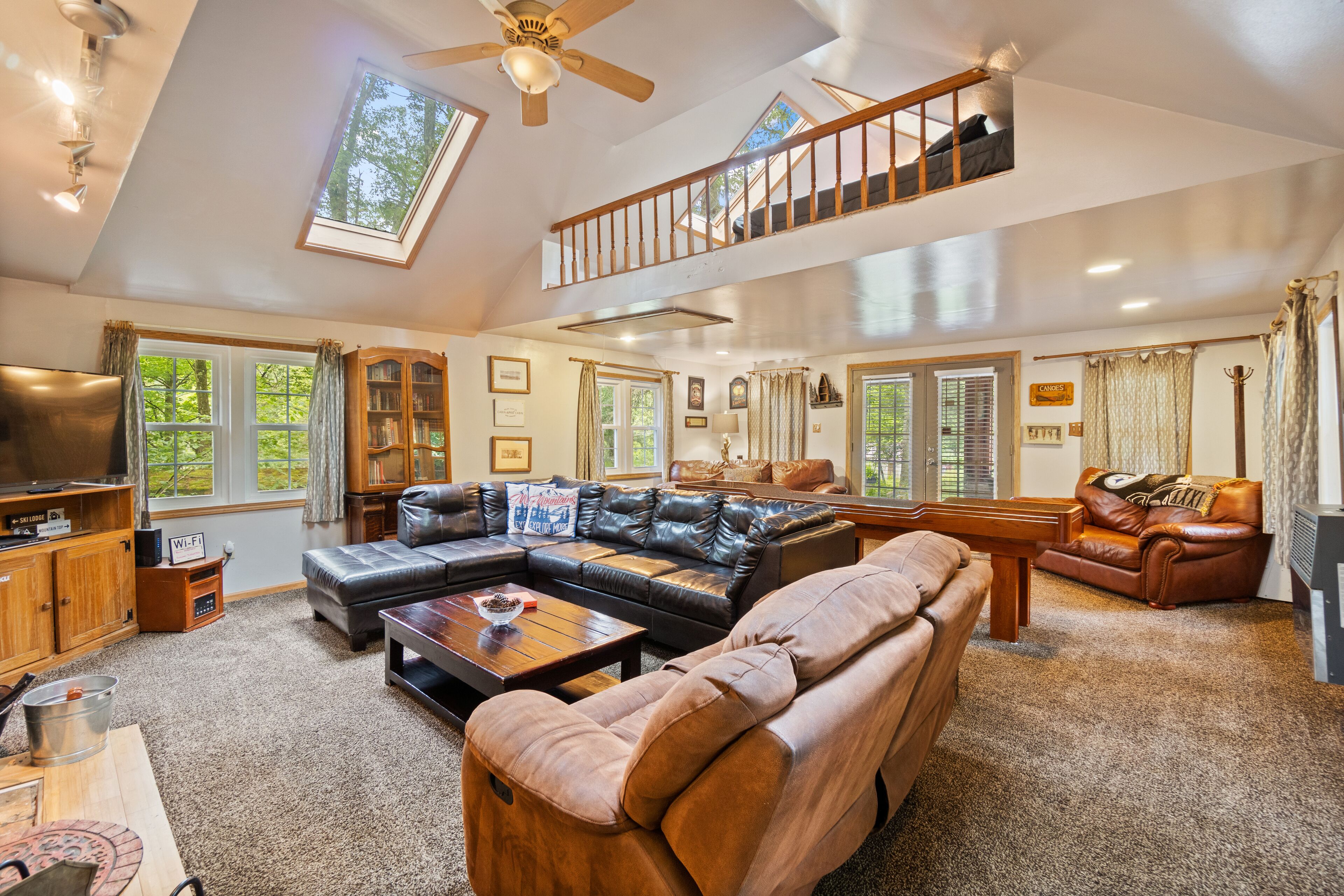 Smart TV, fireplace, DVD player, books