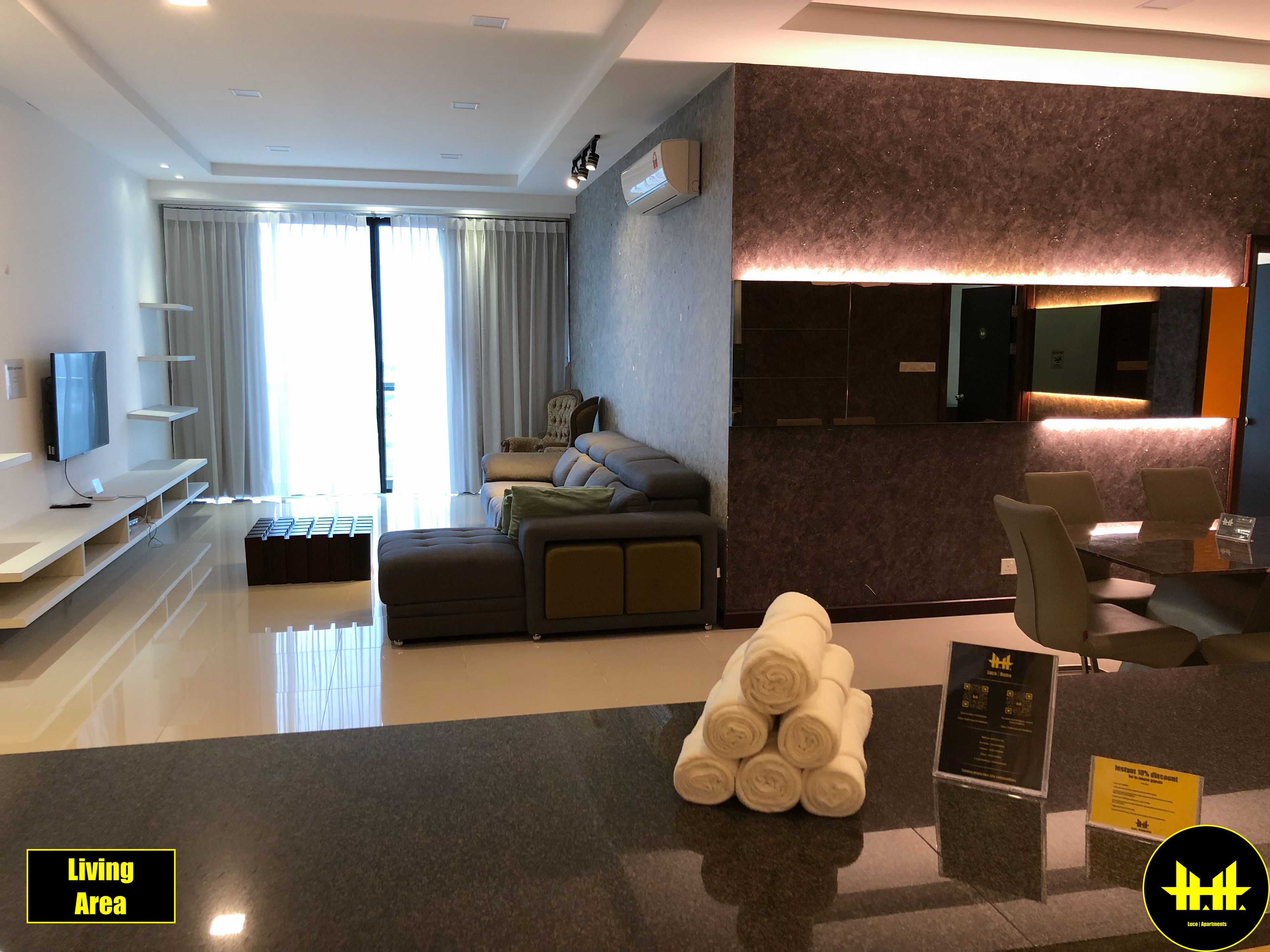 design apartment, 3 bedrooms, kitchen, mountain view | living room | lcd tv