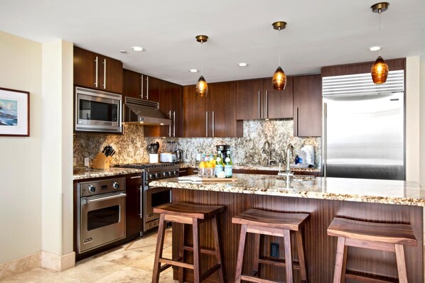 Fridge, microwave, oven, dishwasher