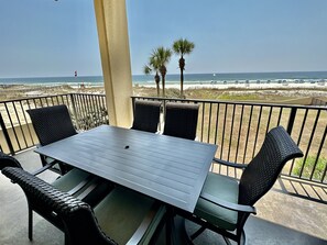 Outdoor dining - First Floor Beachfront Corner Unit with Great Views! (Orange Beach)