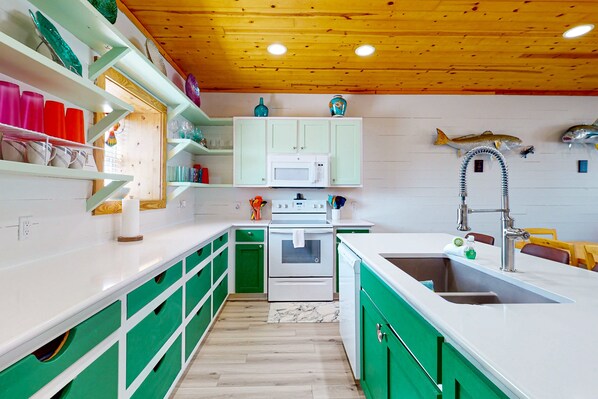 Fridge, microwave, oven, dishwasher