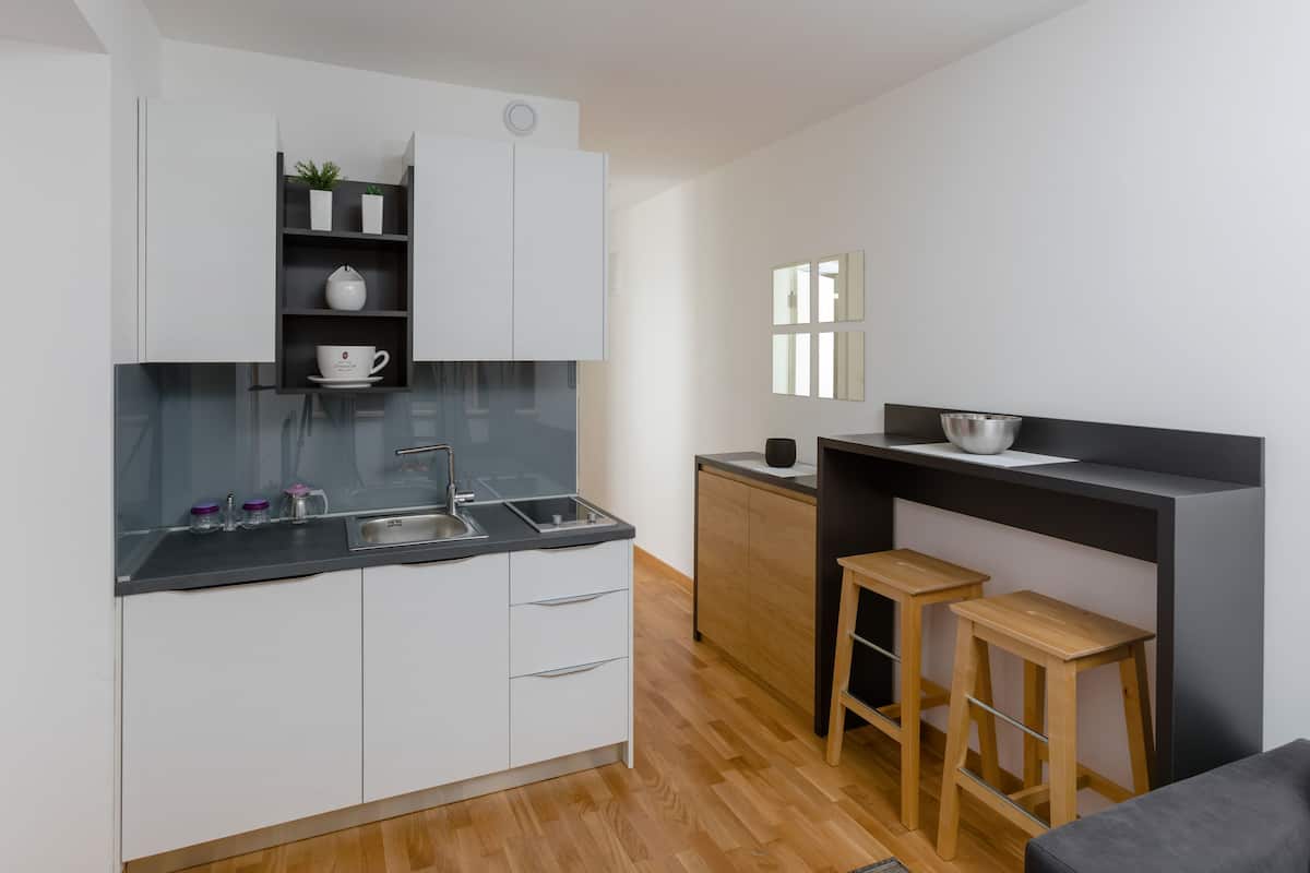 apartment, 1 bedroom, balcony, sea view | private kitchenette | fridge, stovetop, cleaning supplies, freezer