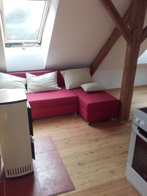 Quadruple Room, Kitchenette, Valley View | Living area | Flat-screen TV - Kyprův mlýn (Knínice)