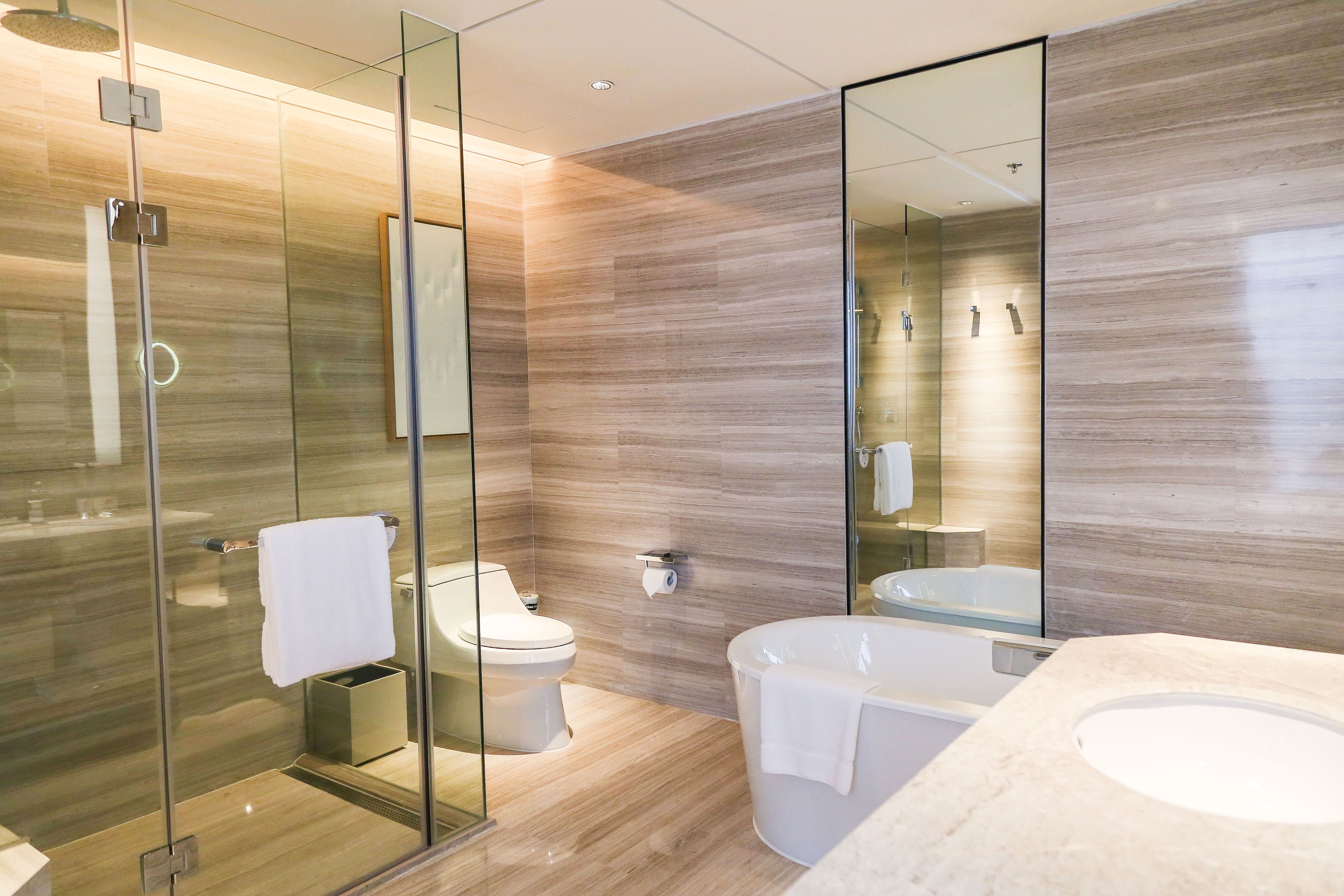 rainfall showerhead, free toiletries, hair dryer, bathrobes