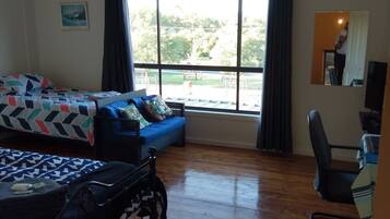 Business-Apartment, 1 Schlafzimmer, Verbindungszimmer (Apartment 1 - Upstairs) | Wohnbereich | Fernseher, Computer