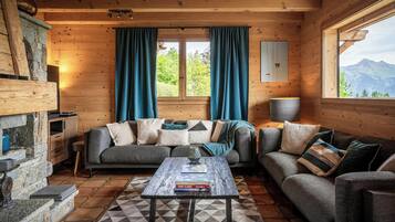 Televisie, een open haard, videospelletjes en een dvd-speler