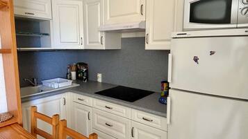 Réfrigérateur, micro-ondes, plaque de cuisson