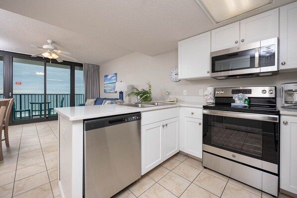 Fridge, microwave, oven, dishwasher