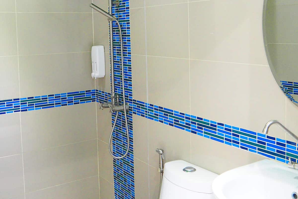 shower, rainfall showerhead, free toiletries, hair dryer