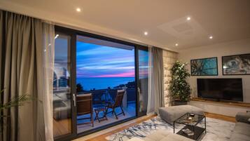 Smart TV, fireplace, DVD player, books