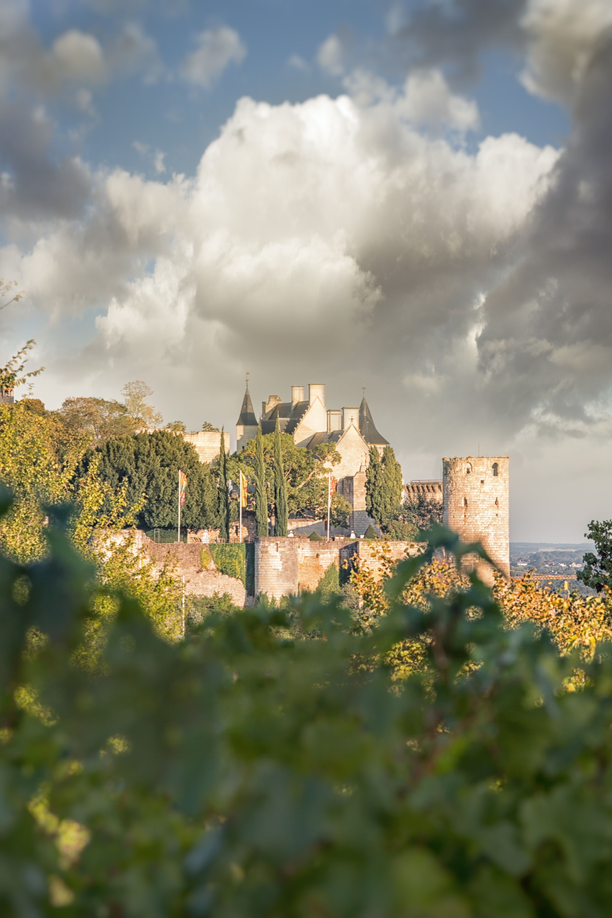 A historic castle with multiple towers and a prominent tower on the right.