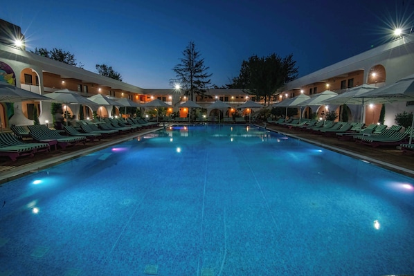 Outdoor pool, a waterfall pool