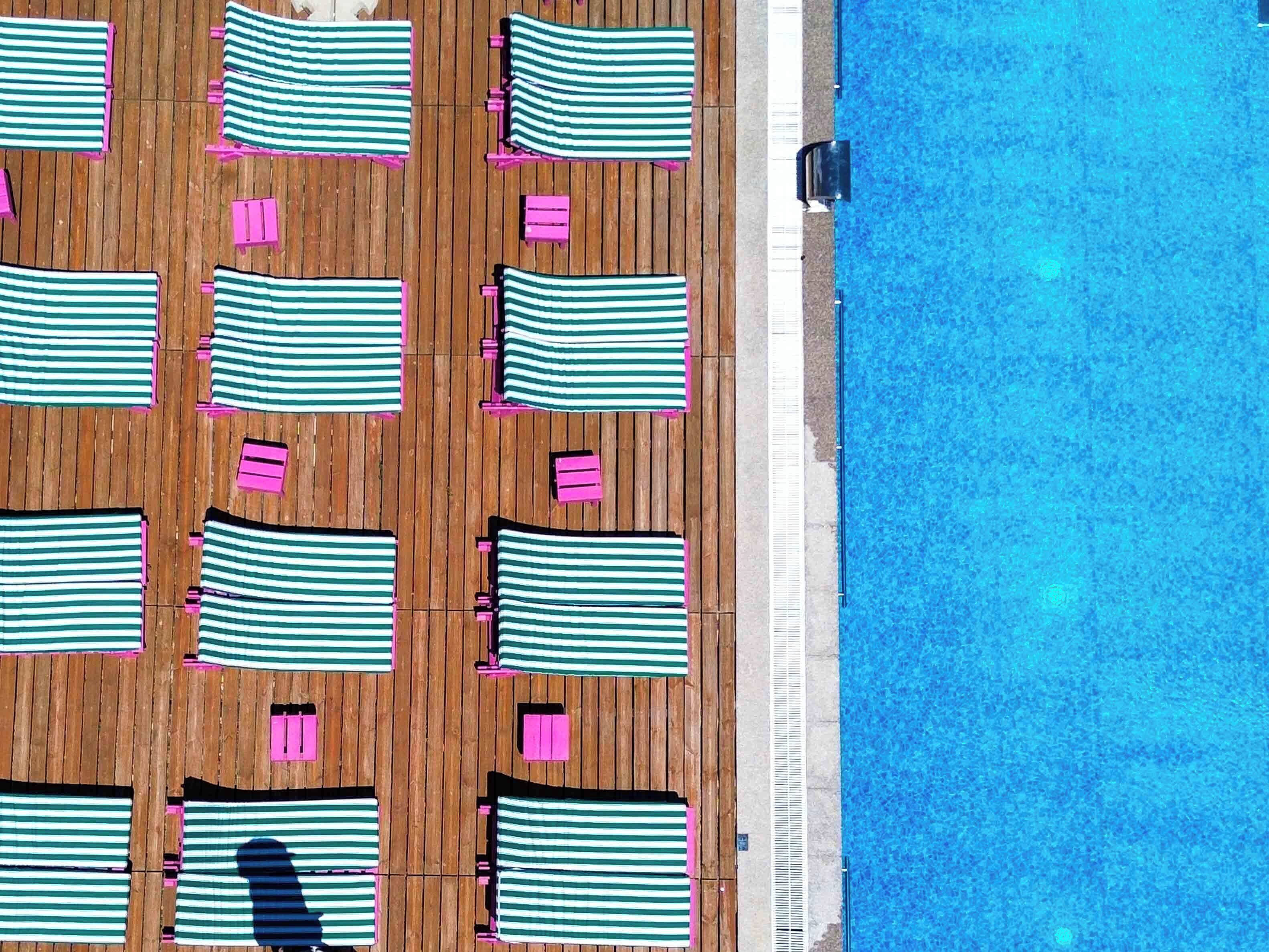 Outdoor pool, a waterfall pool