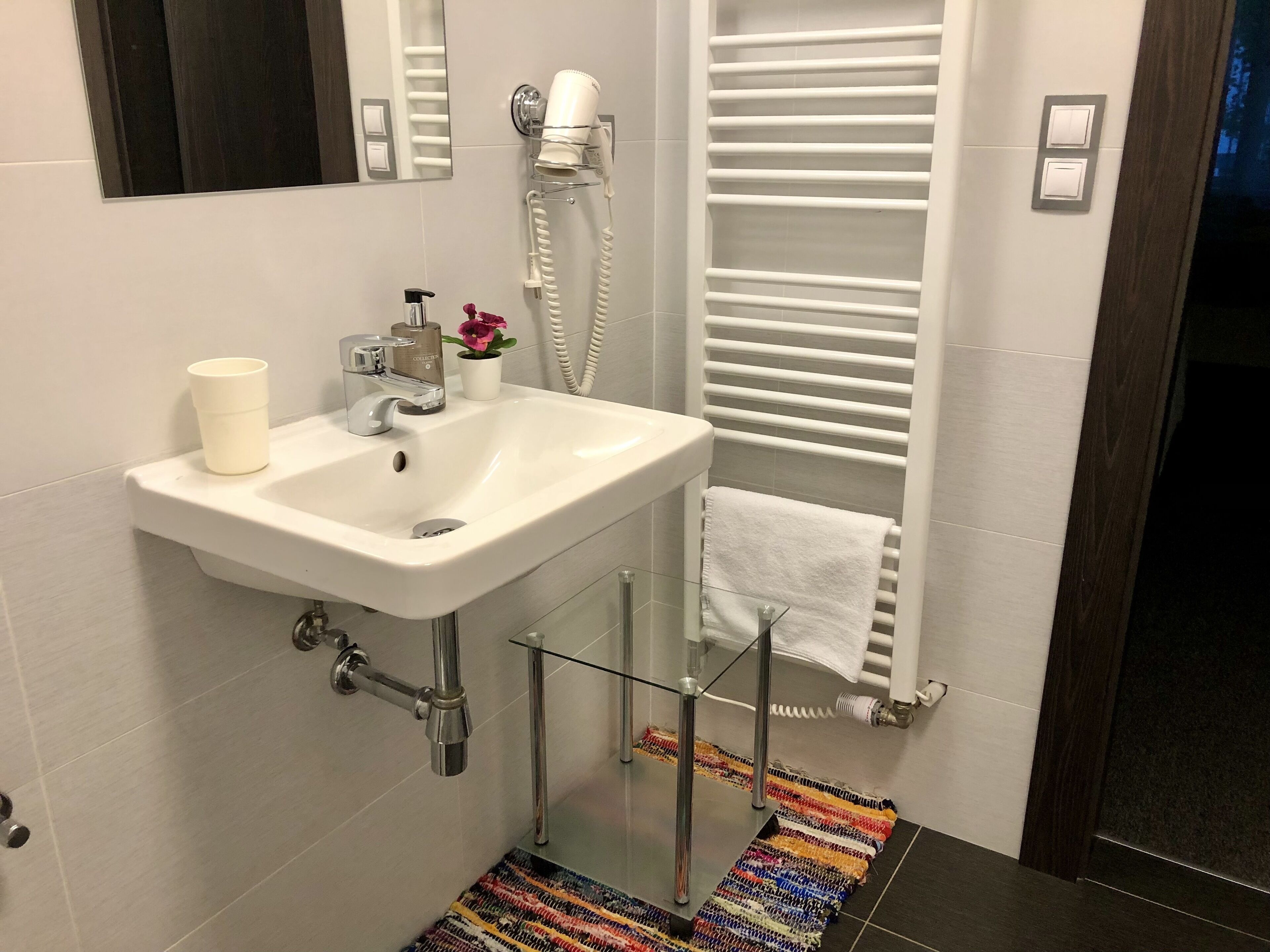 free toiletries, hair dryer, towels, soap