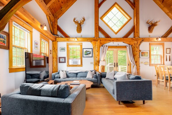 Smart TV, fireplace, video games, DVD player