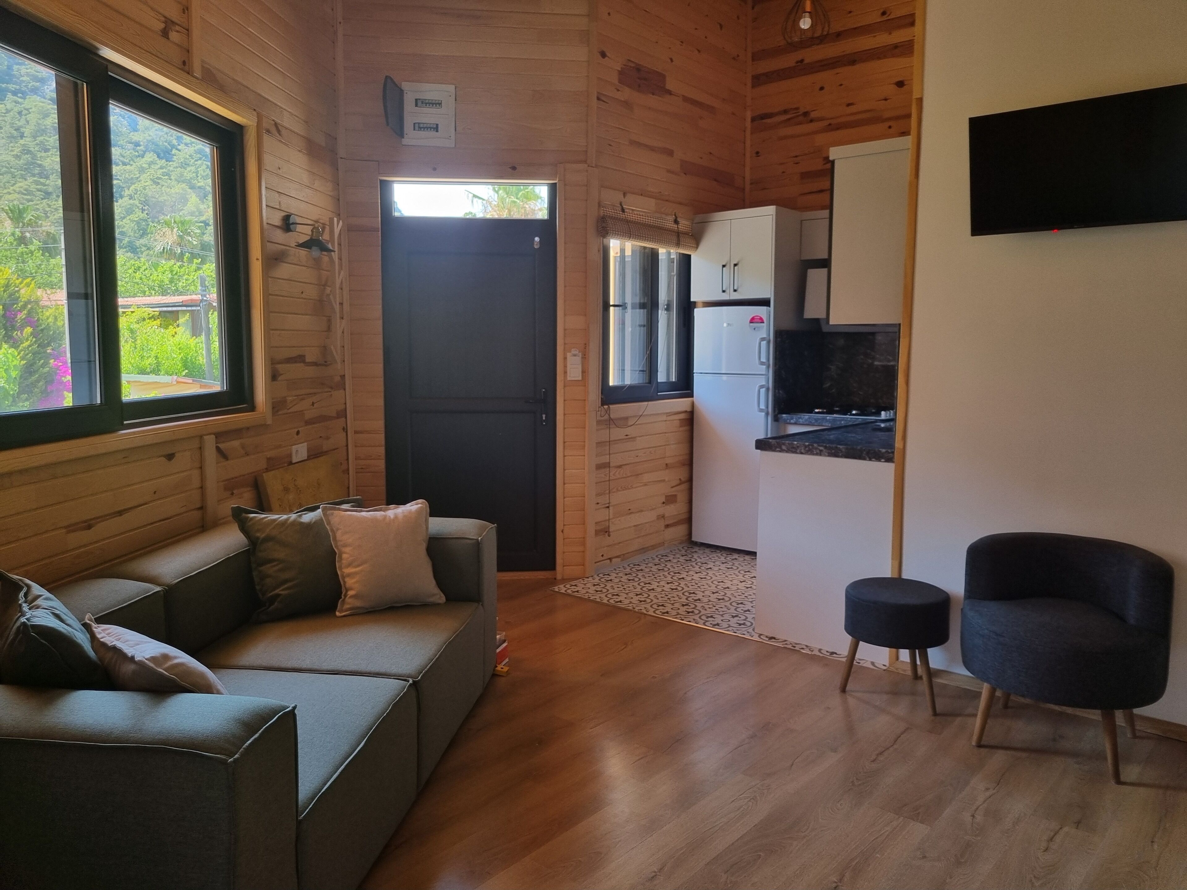 deluxe apartment | living area | 82-cm led tv with satellite channels, tv