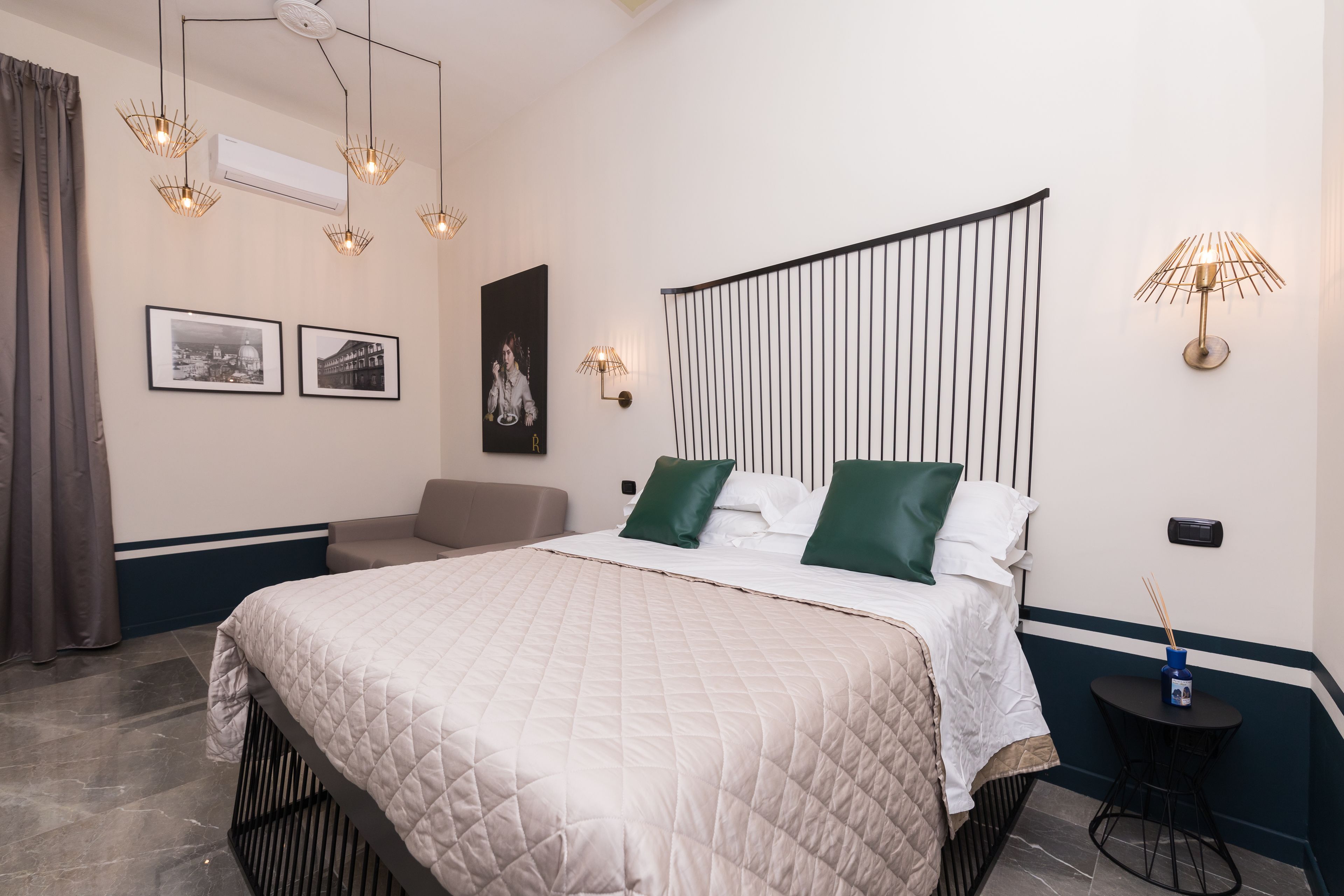 A neatly arranged bedroom with a bed, bedside table, and a chair.