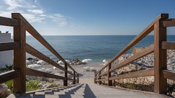 Private beach, sun loungers, beach umbrellas