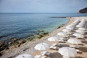 Private beach, sun-loungers, beach umbrellas
