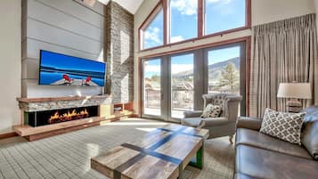 Room, 3 Bedrooms, Mountain View (Residence) | Living room | 50-inch TV with premium channels, fireplace