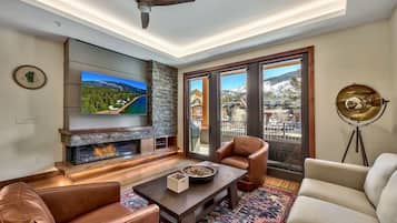 Room, 3 Bedrooms, Mountain View (Residence) | Living area | 50-inch TV with premium channels, fireplace