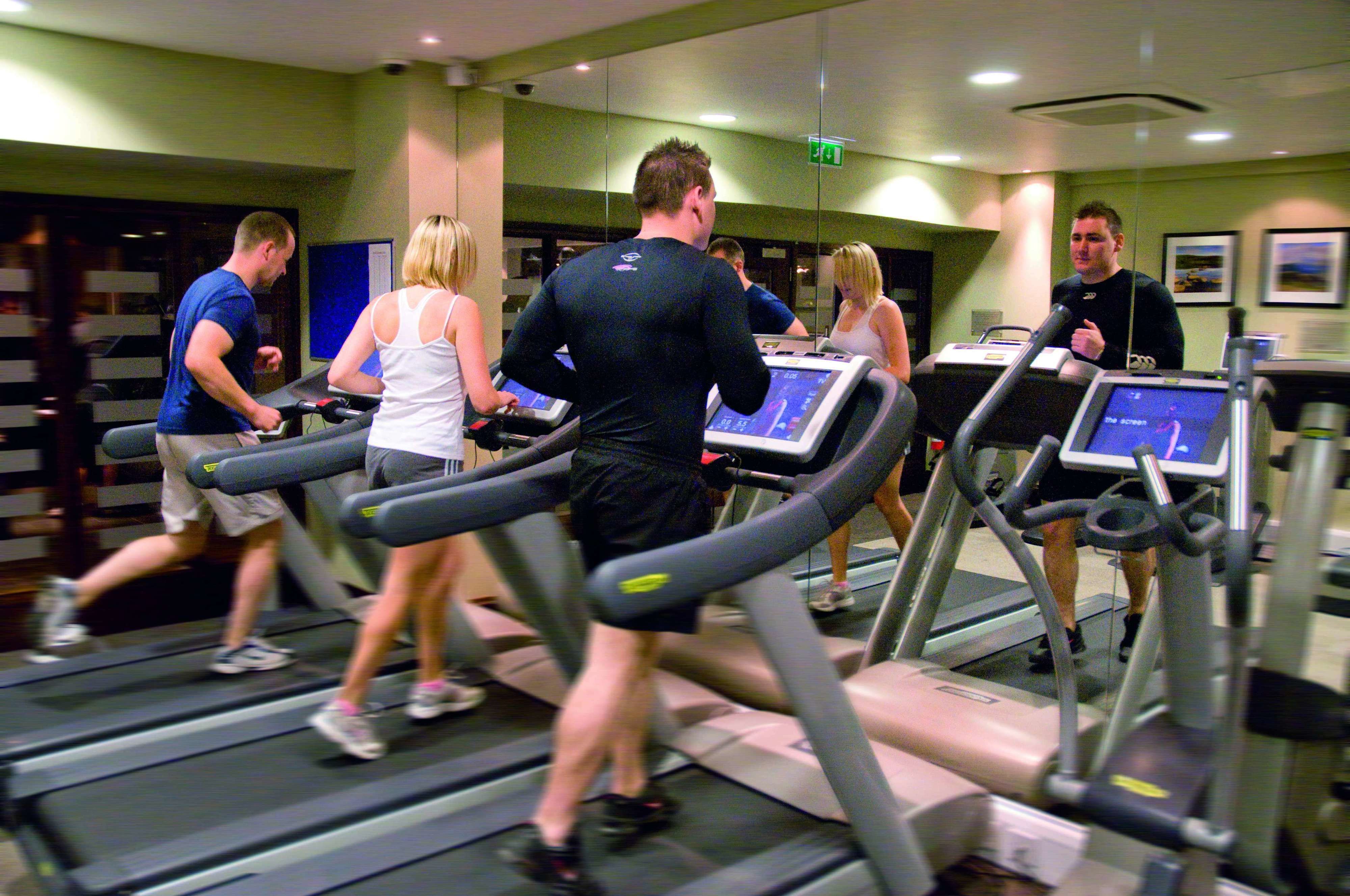 Ett gym med löpband och annan träningsutrustning.